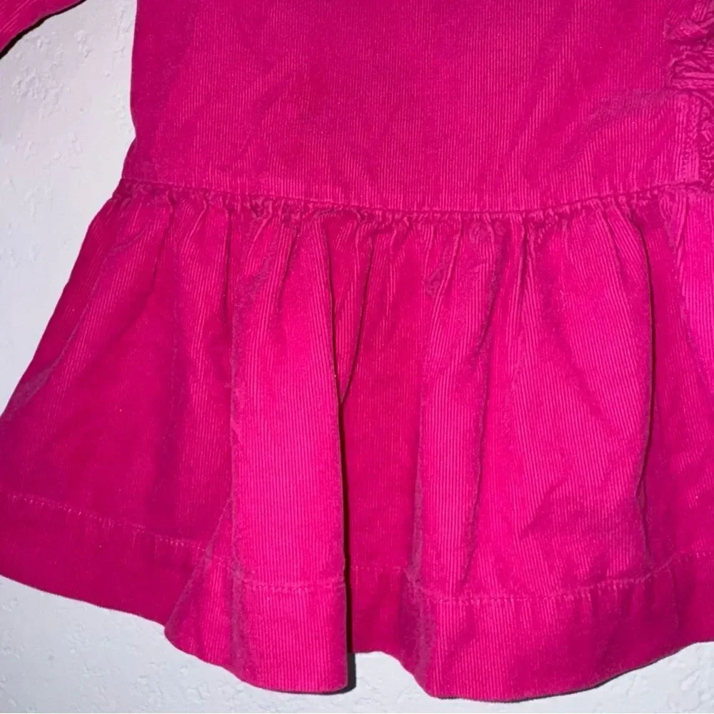Kid's Gap Fuchsia Ruffle Corduroy Long Sleeve Casual Dress